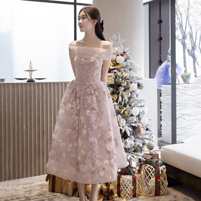 Pink tulle lace short prom dress homecoming dress - Thumbnail 4