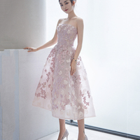 Pink tulle lace short prom dress homecoming dress - Thumbnail 5