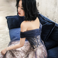 Blue tulle sequins long prom dress evening gown - Thumbnail 2