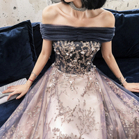 Blue tulle sequins long prom dress evening gown - Thumbnail 3