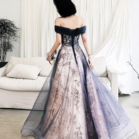 Blue tulle sequins long prom dress evening gown - Thumbnail 4