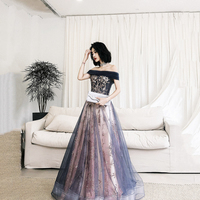 Blue tulle sequins long prom dress evening gown - Thumbnail 6