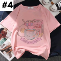 Cute Pastel Pink Strawberry Peach Juice Cartoon Print Loose Short Sleeve Shirt Aesthetic Casual E-Girl Kawaii Korean Japanese Harajuku - Thumbnail 4