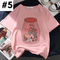 Cute Pastel Pink Strawberry Peach Juice Cartoon Print Loose Short Sleeve Shirt Aesthetic Casual E-Girl Kawaii Korean Japanese Harajuku - Thumbnail 5