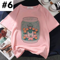 Cute Pastel Pink Strawberry Peach Juice Cartoon Print Loose Short Sleeve Shirt Aesthetic Casual E-Girl Kawaii Korean Japanese Harajuku - Thumbnail 6