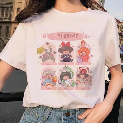 Cute Japanese Anime Cartoon Graphic Print Loose White Short Sleeve Shirt
