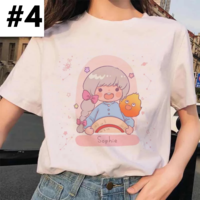 Cute Japanese Anime Cartoon Graphic Print Loose White Short Sleeve Shirt - Thumbnail 4