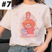 Cute Japanese Anime Cartoon Graphic Print Loose White Short Sleeve Shirt - Thumbnail 7
