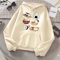 Cute Cat Sushi Cartoon Print Oversized Hoodie Fleece Sweatshirt Pullover Aesthetic Casual E-Girl Kawaii Korean Japanese Harajuku - Thumbnail 2