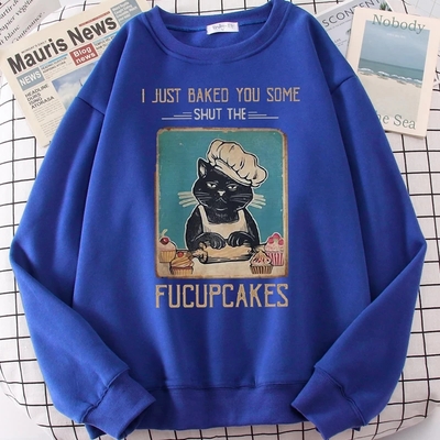 Cute Funny Cat Baking Cupcakes Cartoon Print Sweatshirt Pullover Hoodie Aesthetic Casual E-Girl Kawaii Korean Japanese Harajuku