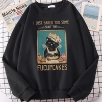 Cute Funny Cat Baking Cupcakes Cartoon Print Sweatshirt Pullover Hoodie Aesthetic Casual E-Girl Kawaii Korean Japanese Harajuku - Thumbnail 1