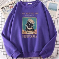 Cute Funny Cat Baking Cupcakes Cartoon Print Sweatshirt Pullover Hoodie Aesthetic Casual E-Girl Kawaii Korean Japanese Harajuku - Thumbnail 3