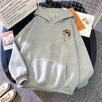 Cute Cat Cartoon Pocket Print Loose Fleece Hoodie Crewneck Pullover Sweatshirt Aesthetic Casual E-Girl Kawaii Korean Japanese Harajuku - Thumbnail 5