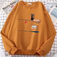 Cute Black Cat Japanese Anime Cartoon Print Oversized Fleece Crewneck - Thumbnail 1