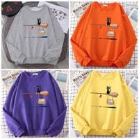 Cute Black Cat Japanese Anime Cartoon Print Oversized Fleece Crewneck - Thumbnail 6