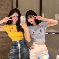 Cute Sexy Pikachu Anime Cartoon Graphic Print Crop Top Short Sleeve Shirt Aesthetic Casual E-Girl Kawaii Korean Japanese Harajuku - Thumbnail 5