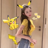 Cute Sexy Pikachu Anime Cartoon Graphic Print Crop Top Short Sleeve Shirt Aesthetic Casual E-Girl Kawaii Korean Japanese Harajuku - Thumbnail 3