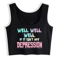 Cute Black Pastel Depression Crop Top Tank Sleeveless Shirt Goth Punk Aesthetic Casual E-Girl Kawaii Korean Japanese Harajuku - Thumbnail 4