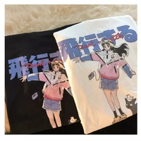 Cute White Graffiti Anime Girl Cat Cartoon Print Oversized Short Sleeve Shirt Punk Aesthetic Casual E-Girl Kawaii Korean Japanese Harajuku - Thumbnail 7