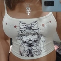 Cute White Killer Knife Anime Girl Cartoon Print Crop Top Camisole Sleeveless Shirt Punk Goth Aesthetic Casual E-Girl Kawaii Korean Japanese Harajuku - Thumbnail 2