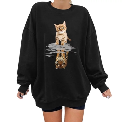 Cute funny cat tiger cartoon print long sleeve crewneck sweatshirt pullover aesthetic casual e-girl kawaii korean japanese harajuku - Thumbnail 3