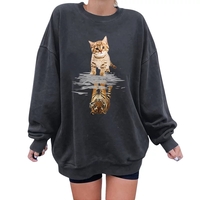 Cute Funny Cat Tiger Cartoon Print Long Sleeve Crewneck Sweatshirt Pullover Aesthetic Casual E-Girl Kawaii Korean Japanese Harajuku - Thumbnail 2