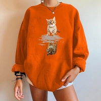Cute Funny Cat Tiger Cartoon Print Long Sleeve Crewneck Sweatshirt Pullover Aesthetic Casual E-Girl Kawaii Korean Japanese Harajuku - Thumbnail 3