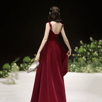 Red velvet A line tea length prom dress evening dress - Thumbnail 6