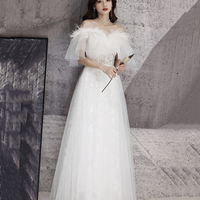 White tulle sequins long prom dress evening dress - Thumbnail 2