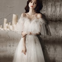 White tulle sequins long prom dress evening dress - Thumbnail 3