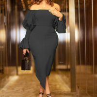 Long Sleeve Sexy One Shoulder Solid Color Backless Dress - Thumbnail 2