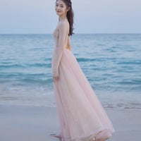 Pink tulle sequins long prom dress pink evening dress - Thumbnail 3