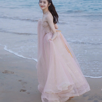 Pink tulle sequins long prom dress pink evening dress - Thumbnail 4