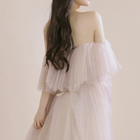 Purple tulle long prom dress A line evening dress - Thumbnail 3