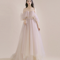 Purple tulle long prom dress A line evening dress - Thumbnail 5