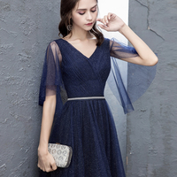 Blue tulle long prom dress A line evening dress - Thumbnail 4