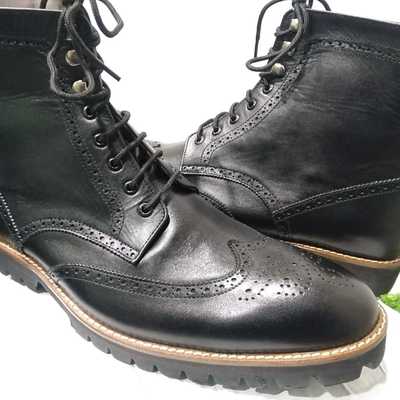 Awesome wear men's handmade black ankle high wingtip brogue lace up boot - Thumbnail 1