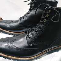 Awesome Wear Men's Handmade Black Ankle High Wingtip Brogue Lace Up Boot - Thumbnail 1