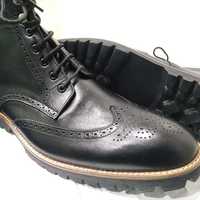 Awesome Wear Men's Handmade Black Ankle High Wingtip Brogue Lace Up Boot - Thumbnail 2