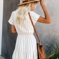 Women'S Casual V-Neck Striped Short Sleeve Dress - Thumbnail 4