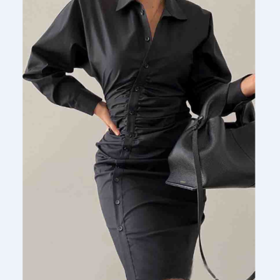 Solid color slim long sleeve dress