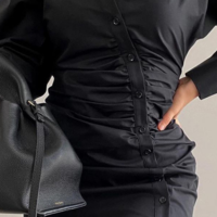 Solid Color Slim Long Sleeve Dress - Thumbnail 1