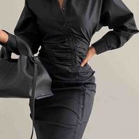 Solid Color Slim Long Sleeve Dress - Thumbnail 2