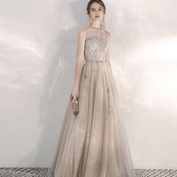 Champagne tulle sequins long prom dress evening dress - Thumbnail 3