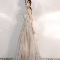 Champagne tulle sequins long prom dress evening dress - Thumbnail 4