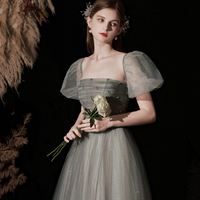 Cute tulle long prom dress A line evening gown - Thumbnail 1