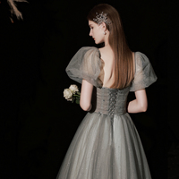 Cute tulle long prom dress A line evening gown - Thumbnail 2