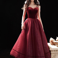 Burgundy tulle short A line prom dress party dress - Thumbnail 5
