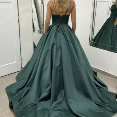 Dark green prom dresses with pockets - Thumbnail 3