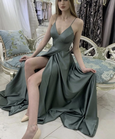 Spaghetti Straps Prom Dresses Slit